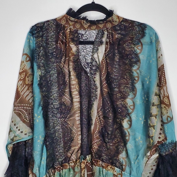 Vintage Flare Sleeve Sheer Lace Tunic Made in France Floral Fall Boho Top L/XL - Picture 5 of 15